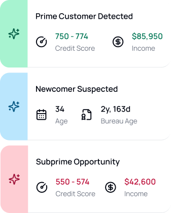 AVA® AI Insights flagging prime, newcomer, and subprime leads