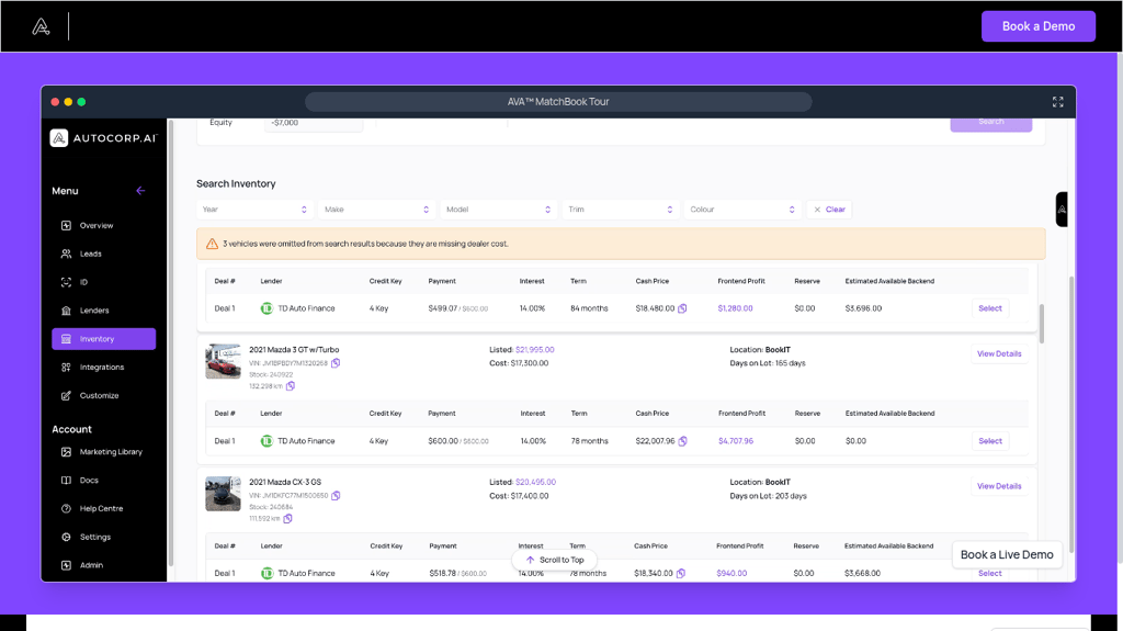 AVA™ MatchBook Inventory Search